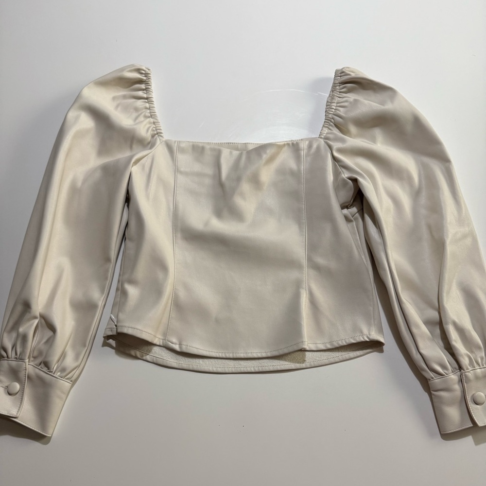 Lucy Paris Puff Sleeve Faux Leather Top